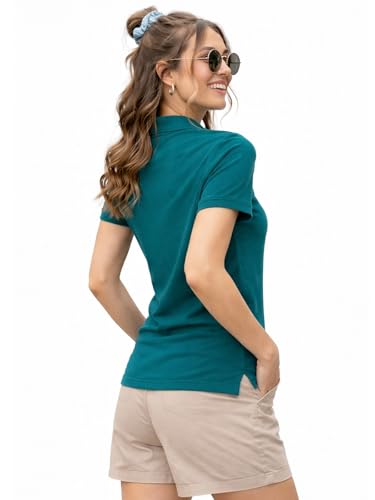 Image of Juneberry Women's Cotton Lycra Polo T- Shirt, Short Sleeve Casual Top, Soft, Lightweight, Stretchable & Stylish, Versatile Everyday Wear, Sizes S-2XL