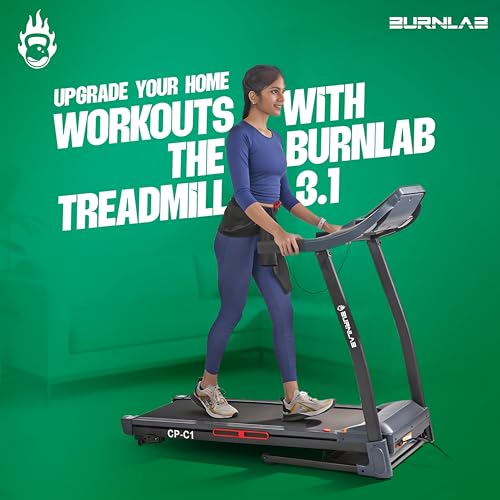 Image of Burnlab Treadmill 3.1| 2.5HP Motorized Treadmill for Home Use | 5 inch LCD Display, 0.8-12 km /h Speed with Auto Incline | Heart Rate Sensor & Hydraulic Folding | Max Weight 120Kg | USB & AUX