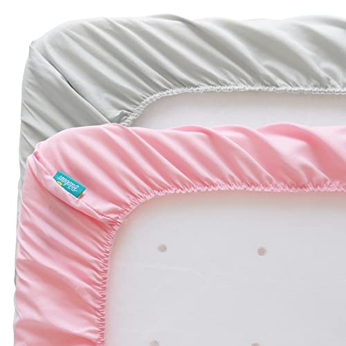 Baby Bassinet Sheets 4 Pack Compatible with UPPAbaby and Chicco LullaGo Anywhere Portable Bassinet, Ultra Soft & Skin-Friendly, Grey and Pink