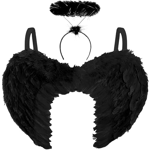 Redstar Black Angel Fairy Wings And Halo - Dark Angel Halloween F...