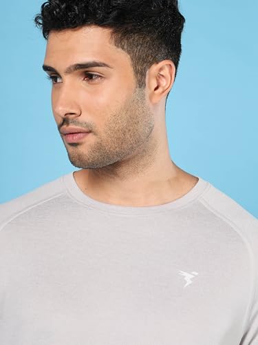 Image of TECHNOSPORT Men's Melange Slim Fit Round Neck T-Shirt Double Cool Raglan Sleeve Slip On Polyester for Gym Running Workout UPF50+ Anti Odour