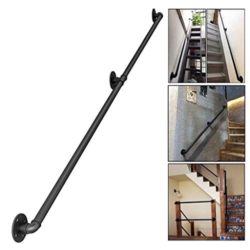 Rampe d'escalier 300 cm en fer forgé noir mat pour intérieur et extérieur