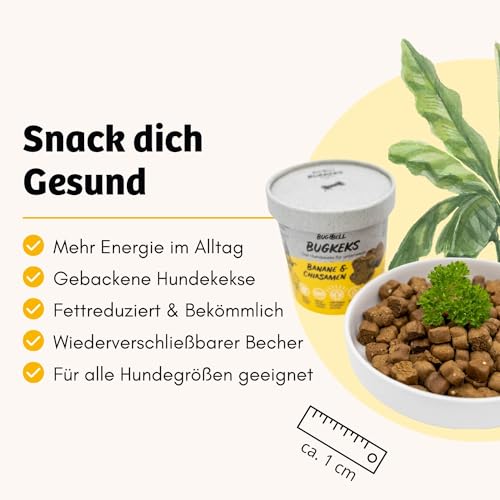 BugBell 8x150g Hundekeks, Gesunde Hundekekse zum Training o. als Snack, Belohnungs-Leckerli für aktive Hunde, Banane & Chia & Lachsöl & L-Carnitin als Energielieferanten, hergestellt in DE, sensitiv