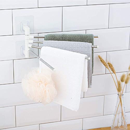 MOBHADA Platinum 4 Bar Stainless Steel Folding Towel Hanging Holder Shelf Rack Organizer Portable Stand Long with Chrome Finish for Bathroom Kitchen with Hanger 2