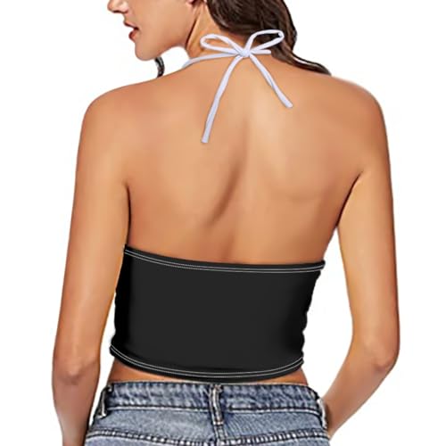 GLUDEAR Women Y2K Trendy Graphic Printed Halter Cross Hollow Boho Bandage Tank Camis Crop Top Vest2