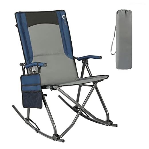 PORTAL Folding Rocking Chair, Oversized Camping Rocker Outdoor with High Back Hard Armrest, Support 300lbs (Blue)