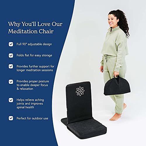 Mindful And Modern Folding Meditation Floor Chair With Back Support For Adults - Portable & Adjustable Backrest Meditation Chair For Floor Seating, Yoga, Or Gaming - Bonus Buckwheat Meditation Cushion #TOP4