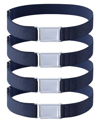 Kajeer 4PCS Kids Boys Adjustable Magnetic Belt - Big Elastic Stretch Belt with Easy Magnetic Buckle (4pcs Navy Blue)