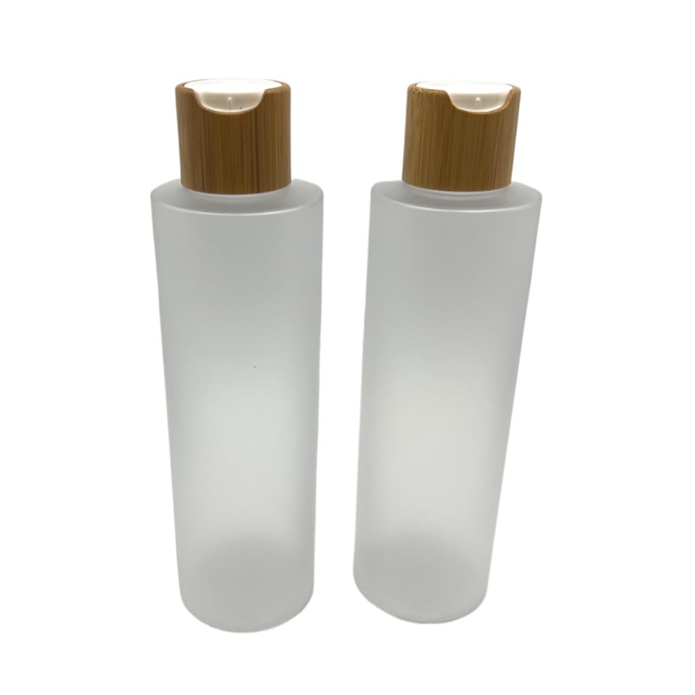 BEECO GIF2U Empty Cosmetic Bottles 8oz/250ml 2 Pack with Bamboo Disc Top Flip Cap for Shampoo Lotion Liquid Soap,Cream,Refilable Plastic Squeeze