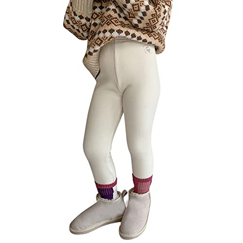 Toddler Girls Fleece Lined Leggings High Waist Cotton Stretchy Pantyhose Kids Warm Thicken Comfy Pants Baby Solid Color