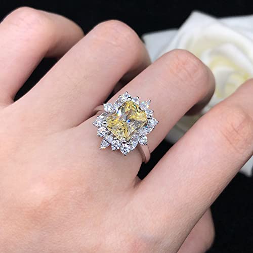 925 Sterling Silver Plated Dainty Halo Engagement Ring Simulated Citrine CZ Wedding Ring for Women2
