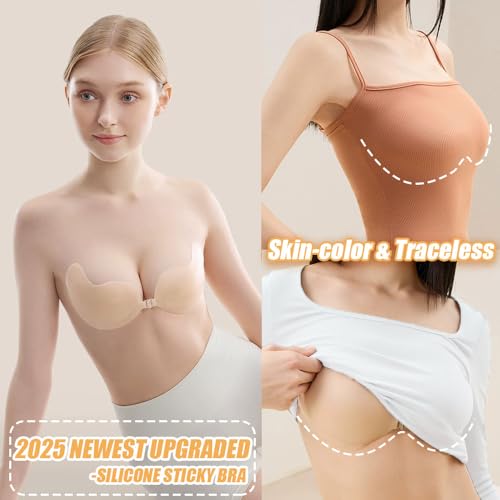 Sticky Bra Ultra Thin Silicone Sticky Bra Push Up Strapless Backless Bras for Women2