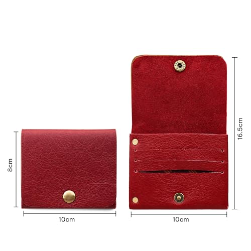 Image of STRUTT Crushed Finish Genuine Leather Batua Wallet for Men & Women | Handcrafted Wine Red Leather Cash & Card Holder | Snap Button Closure | Compact Ethnic Money Pouch