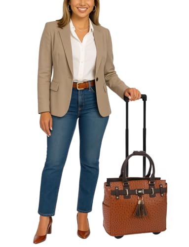 Image of JKM & Company Rolling Laptop Bag for Women | Designer Wheeled Briefcase | Fits 13-17 inch Laptops | Office Travel Computer Case