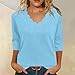 Womens Summer Tops 3/4 Sleeve Casual Dress Shirts Scalloped V Neck Loose Fit Blouses Fashion Business Work Basic Tees Blue