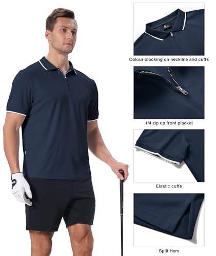 Polo para hombre de manga corta con cremallera 1/4, transpirable y ligero, ideal para golf, tenis y uso casual miniatura 2