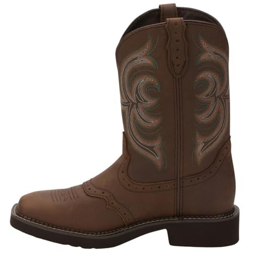 Justin Women’s Inji II 11" Gypsy Western Boot – Distressed Leather Cowgirl Boots with Square Toe, Stitch Detailing, J-Flex Comfort System, and Removable Orthotic Insole, Brown - 8 B3