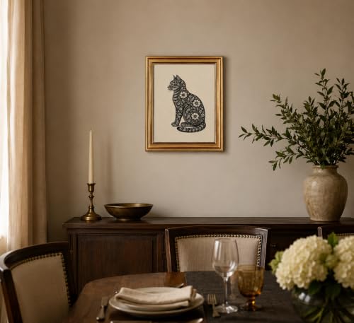Image of Gold Framed 3D Textured Wall Art, Vintage Floral Cat Canvas Print, 9x11in