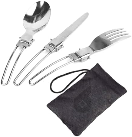 Kit Talheres Dobráveis Aço Inox 3 Peças Com Estojo Para Camping