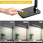 LED Desk Lamp for Home Office, 3 Levels Dimmable Desk Light with USB Charging Port, Small Study Lamp, Reading Light for Table, Black, 5000K - Image 3