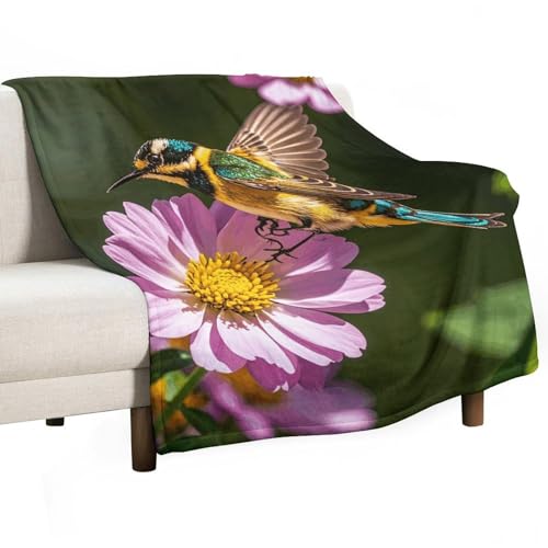 Couverture en molleton oiseaux et fleurs pour cocooning sur le canapé 100x127 cm