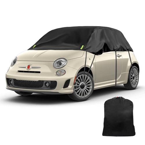 Schwarzes Halbgarage für 2007-2023 F-iat 500, Maßgeschneidertes Autogarage Softtop Halbabdeckung vor Frost, Schnee und Sonne