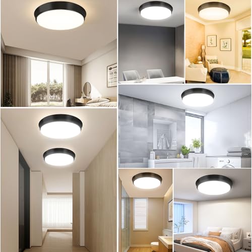 Image of 36W Black Flush Mount LED Ceiling Lights, 13in 4000lm Super Bright Dimmable LED Ceiling Light Fixtures, 2700K /3000K /4000K /5000K /6500K Adjust, Modern Ceiling Lamp for Bathroom Hallway, 2-Pack