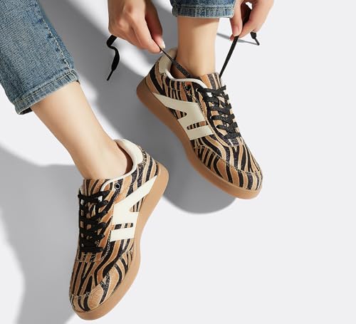 Image of LUCKY STEP Women Classic Retro Gum Sole Fashion Sneakers Casual Tennis Skate Shoe Genuine Leather Walking Footwear Anti Slip Trainers
