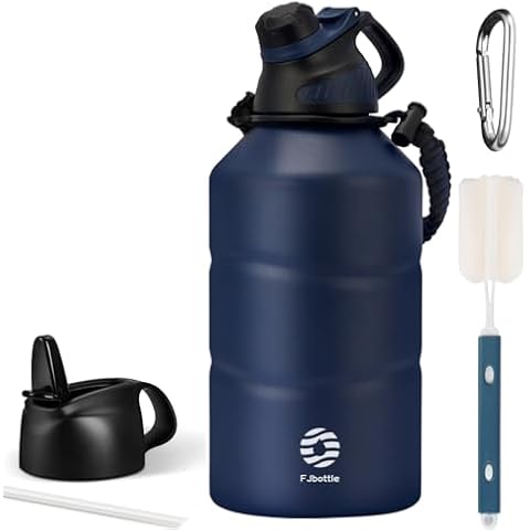 Insulated Water Bottle 64oz with Magnetic Lid & Replacement Straw Lid, Half Gallon Stainless Steel Vacuum Flask with Paracord Handle, BPA-Free Leak Proof Dual Layer Travel Mug for Outdoor Sports, Gym Cover