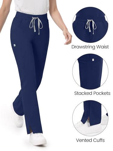 Image of Scrub Pants for Women - Straight Leg Medical Scrub Pants with 6 Pockets - Drawstring Soft Stretch Women Scrub Pant