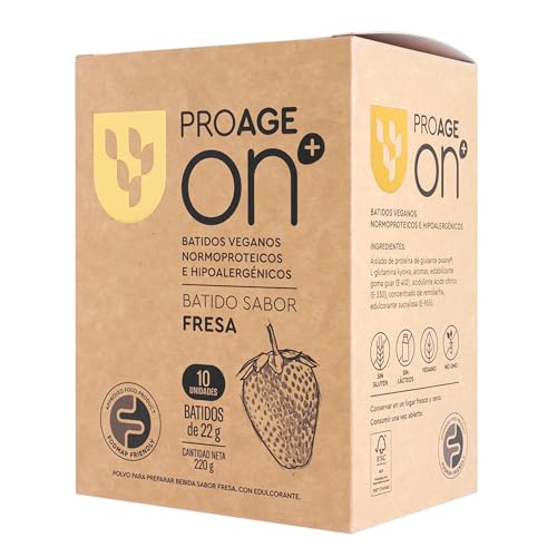 ProAge ON+ Batido Proteína Vegana con L Glutamina Kyowa® | 10 Sobres Sabor Fresa | Hipoalergénico, FODMAP | Pisane® para Digestión, Inmunidad y Músculo