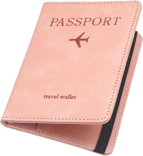 Image of PU Leather Passport Holder Travel Wallet Organiser for Men & Women | 4 Card Slots 2 SIM Slots Money Case | Travel Document Case Cover Passport Pouch Slim Unisex Gift - Pink