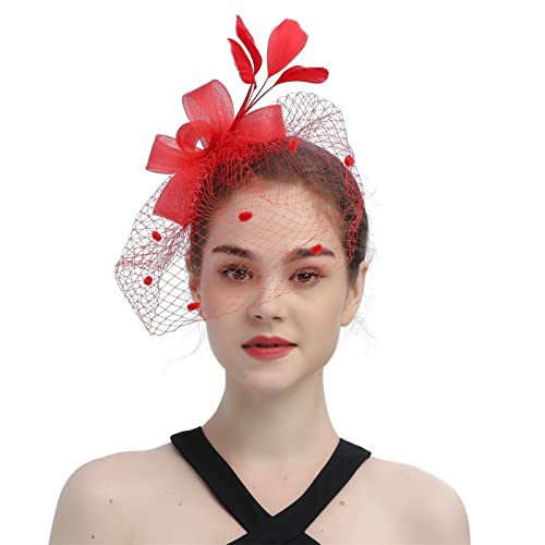 Uangkou HAIR CLIP CHRISTMAS HEADWEAR HEADBAND Red Fascinators For Women Fascinators Hat For Women Tea Party Headband Kentucky Derby Wedding Flower Cocktail Mesh Feathers Hair Clip Hair Fascinators cover
