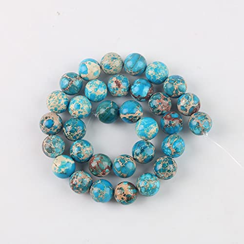 BIRXPMOS Lake Blue 4 6 8 10 12mm Sea Sediment Jaspers Natural Beads Stone for la creazione di Gioielli Collana Bracciale Orecchini Fai da Te - (Color : Blau, Size : 12mm