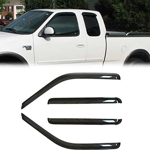 Kucaruce Set of 4 Out-Channel Tape On Dark Smoke Side Wind Deflector,Sun Rain Guards Window Visors fit for 97-03 Ford F-150 Super/Extended Cab 97-99 F-250 Light Duty Super/Extended Cab 94808