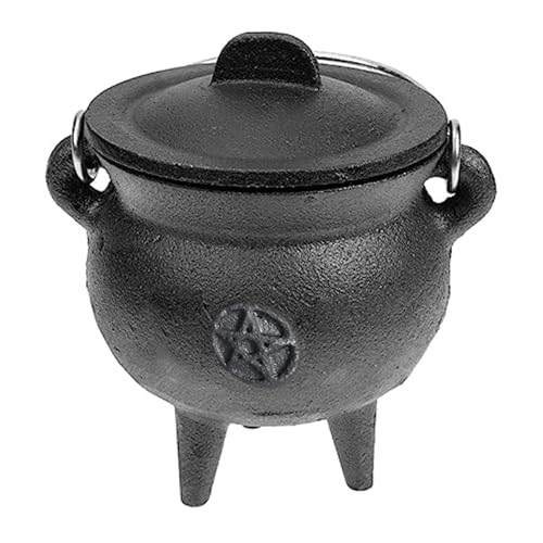 Caldero de hierro fundido resistente con asa y tapa de estrella para decoracion mistica de mesa 6