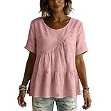 Tshirt Femme Tee Shirt Manche Longue Haut Rouge Chic Et Elegant T Grande Taille Couple Amoureux Manches Trois-Quarts Rose L