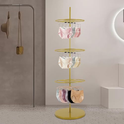 JINHZIXIU 3-Tier Rotatable Round Garment Rack Underwear Display Stands Round Clothing Rack Boutique Clothing Rack Gold Retail Clothing Rack for Underwear Shorts Scarf