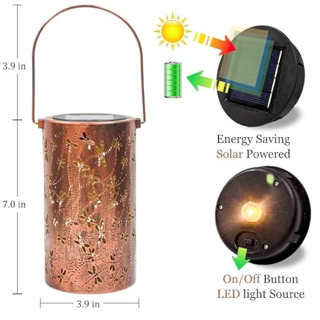 Solar Lanterns Outdoor Waterproof Dragonfly Lantern Garden Decor Birthday Christmas Gifts for Women Mom Grandma Hanging Solar Lights Metal Halloween Decorations Outside for Yard, Patio, Porch