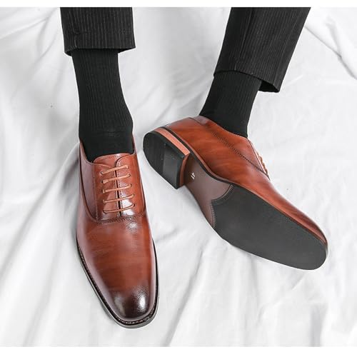 Santimon Men's Leather Dress Oxford Shoes Plain Toe Lace-Up Formal Business Derby Shoes Black Brown3