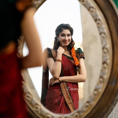 Image of DHIHA Gadwal Cotton Saree for Women | Pure Kalyani Cotton Saree with Zari Border Tassels & Blouse | Kanjivaram Linen Silk | Handloom Weave