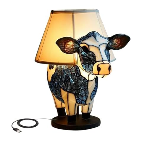 sgmedila Beautiful Cow Table Lamp Bedside Table Lamp with USB A+C Ports Bedside Lamp for Living Room Bedroom Dormitory Office Table Lamp Gift for Girls Mom Cover