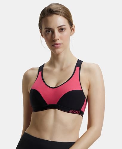 Image of Jockey 1378 Women Wirefree Padded Super Combed Cotton Elastane Stretch Full Coverage Racerback Active Bra with StayFresh and Moisture Move Treatment