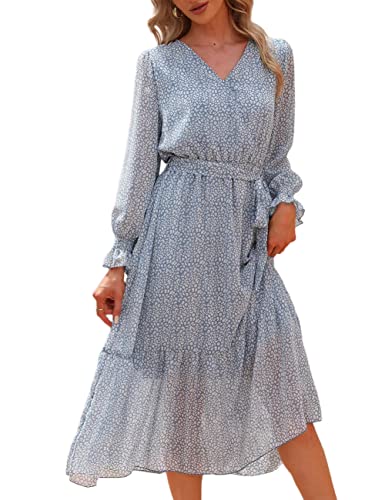 SEBOWEL Damen Langarm Blumen Rüschen Maxikleider Elegant Lang Kleider...