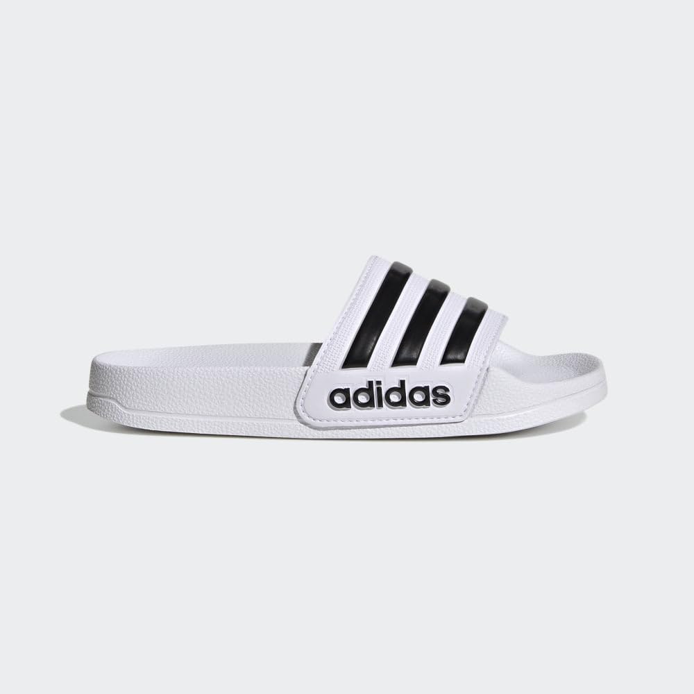 adidas Adilette Shower Slides Sandal, White/Black/Black, 2 US Unisex Little Kid