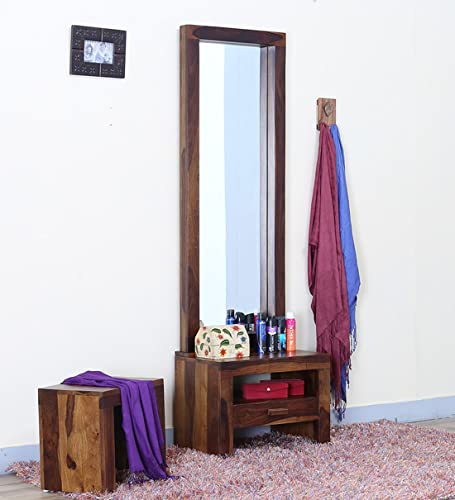 Image of Solid Sheesham Wood Dressing Table with Storate and Mirror | Dressing Table with 1 Drawer Storage (Solid Sheesham Wood, 58x35x182 CM, Wooden Finish Finish)
