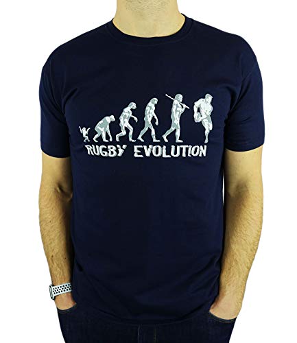 My Generation Gifts Rugby Evolution - Rugby Divertido del Regalo de cumplea�os/Presente para Hombre de la Camiseta Azul Marino L