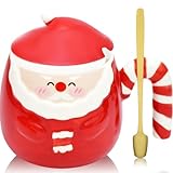 Peclek 16 oz Christmas Santa Claus Mug with Lid and Spoon Decorations, Cute Festive Ceramic Coffee Cup, Winter Xmas Holiday Birthday Tabletop Drinkware Teacup Gifts for Adults Kids Men Women