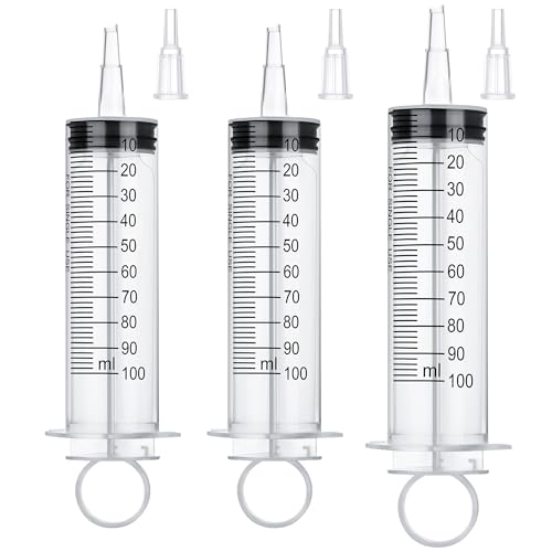 Image of 3 Pack 100mL Syringes, Large Plastic Syringe with Tip Adapter for Liquid, Dispensing, Watering, Scientific Labs,Measuring