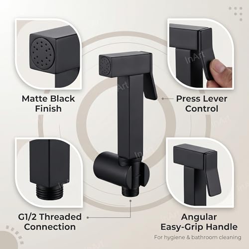 Image of InArt Health Faucet for Bathroom, Premium Jet Spray with Hose and Holder, Superior Low Water Pressure Performance, Easy Grip Design, Durable Brass Material Black
